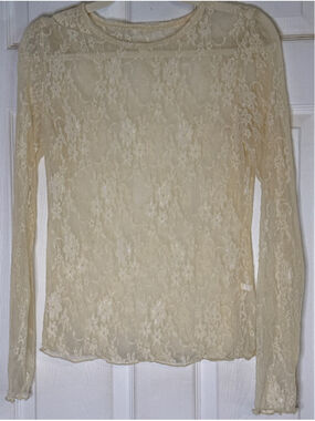 Women's Unbranded Cream Lace Long Sleeve Tee L